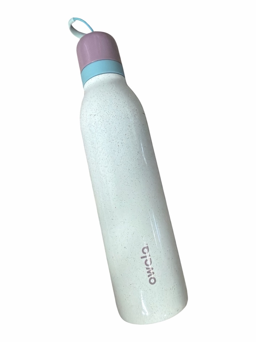 Owala Stainless Water Bottle in Speckled White with Purple & Blue Cap